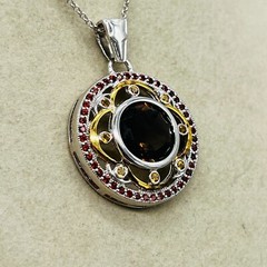 Sterling Silver 925 Open Work Crystal Round Signed NF Pendant Chain Necklace JTV