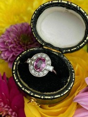 Art Deco Style Oval Ruby Lab Created Diamond 14K White Gold FN Engagement Ring