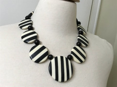 Gorgeous Danish Designer Black & Off White Buffalo Horn Bib Collar Necklace