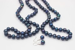 44″ 10mm Black Potato Pearl Necklace Blue Green Long Rope Handknotted