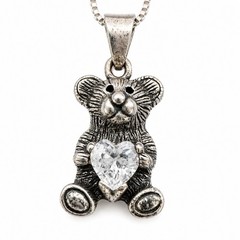 Signed Mark Wasserman Samara Sterling Silver Teddy Bear Heart Necklace