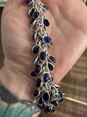 Vtg Sterling Silver 925 Blue Cabochon Stone Statement Necklace, 21in Long