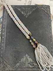 Vintage Long Pastel Art Deco Beaded Lariat Necklace Iridescent Blue Pink Flapper