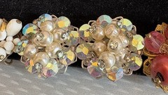 Robert Clip Earring LOT 6 Pair Wired Bead Cluster AB Rhinestone All Signed Vtg