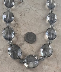 Beautiful Vintage Faceted Gray Glass & Crystal 24MM Beaded Statement Necklace
