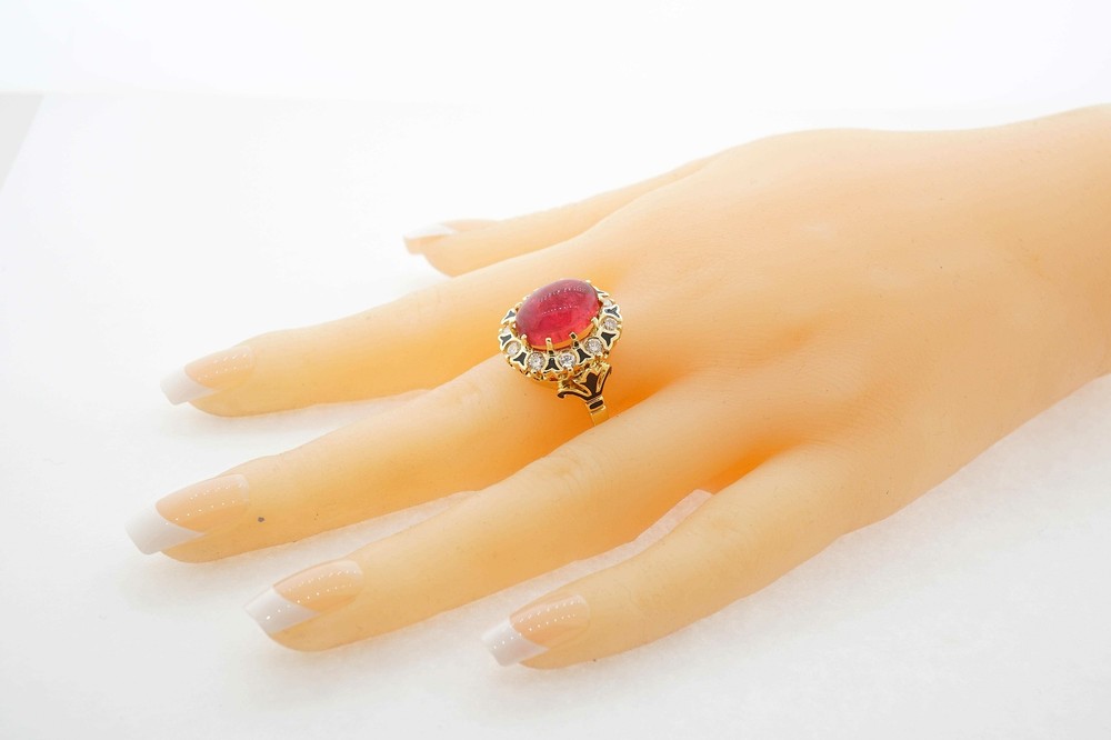 Estate Sale 14k Yellow Gold Cocktail Ring Pink Tourmaline Diamonds Size 9.25