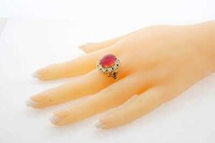 Estate Sale 14k Yellow Gold Cocktail Ring Pink Tourmaline Diamonds Size 9.25