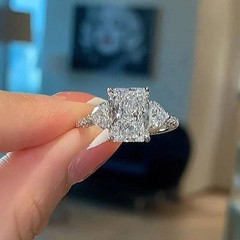 4 Ct Radiant Cut Lab Created Diamond Bridal Wedding Ring Set 14K White Gold FN