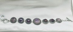 Vintage Silver Tone Purple Stone Link Bracelet Toggle Clasp Boho