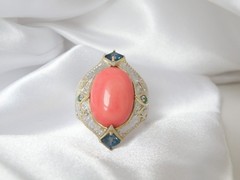 Gems en Vogue Michael Valitutti Sterling Silver 925 Pink Coral Statement Ring 10