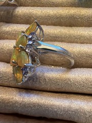 Vintage Orange Ethiopian Fire Opal Tanzanite Sterling Silver Rhodium Ring Sz 6.5