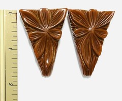 Vintage Pair Of Art Deco Carved Flower Brown Bakelite Dress Clip Tested Estate