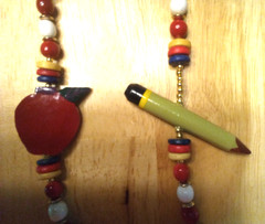 Vintage Teachers Necklace Schoolbus Apple Pencil School House American Flag 24″