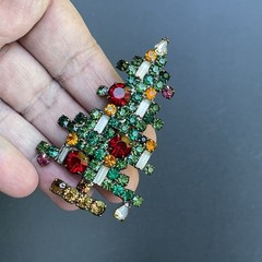 Vintage WEISS Christmas Tree Brooch Signed 6 Six Candle Rhinestone