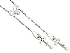 Antique Pearl & 0.24 Ct Diamond 14k Yellow Gold & Platinum Necklace Art Nouveau