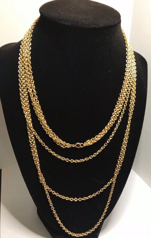 Vintage Gold Tone Multi Chain Necklace, No Brand, 3 chain, 1st 16″ L, 2nd 18″ L,