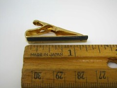 Vintage Gold Tone Tie Bar Clip Black Enamel Top Engraved Scroll Design for Men