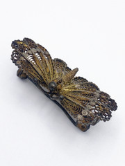 Vintage 800 Silver Filigree Butterfly Brooch Gold Wash 3D Layered Pin
