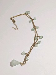 Vintage Faux Aquamarine Station Beads & Gold Tone Cable Link Chain Necklace. 29″