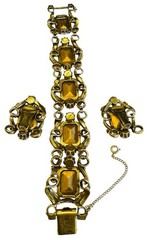 Vtg Signed Florenza AB & Light Vitrail Rhinestone Bracelet Earrings Set Chunky