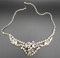 VTG Aurora Borealis Rhinestone Bib Necklace Multi Tier Choker Statement