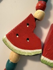 Vintage Fruit Salad Necklace Watermelon Wooden Beads Retro Signed 1987