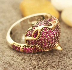 2.30Ct Round Cut Lab Created Ruby Leopard Panther Ring 14k Yellow Gold Plated