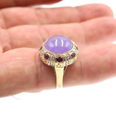 Classic 14k Solid Yellow Gold Natural Lavender Jade and Amethyst Ring Size 5.75