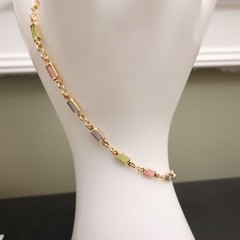 Rainbow crystals jewelry set 18-in necklace 7-in bracelet bezel-set stamped BZL