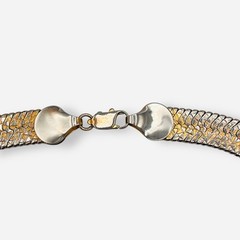 Vintage Gold Tone Herringbone Necklace Cobblestone Reversible Wide 11mm 17.75”