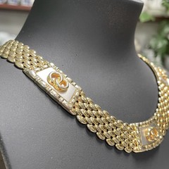 Vintage Stunning 7 Rows of Gold Plated Oval Link Chain Choker Collar Necklace
