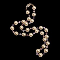 Vintage Purple Crystal Faux Pearl Necklace Beaded Hand Knotted Sterling Silver