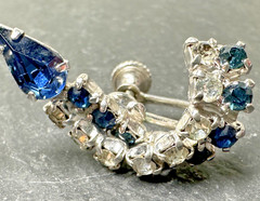 VINTAGE 16.5″ BLUE & CLEAR RHINESTONE NECKLACE + SCREW BACK EARRINGS N747