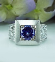 Giant 18g Vintage 2.3ct Gem Tanzanite Colorless Diamond Ring 18K White Gold Heav