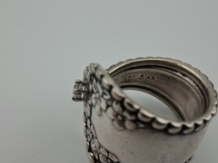 Nice Wide Vintage Rogers Silver Plate Forget Me Not Spoon Ring With CZ Sz 8.25