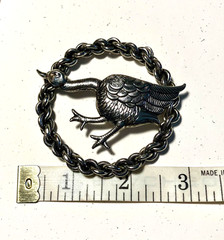 Sterling Silver Vintage Pendant (NO CHAIN) Goose Round Large 2.75 inch Unique