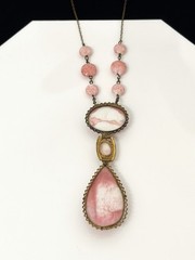 Antique Vintage 1930s Signed CZECH Art Deco Pink Peking Glass & Brass Necklace