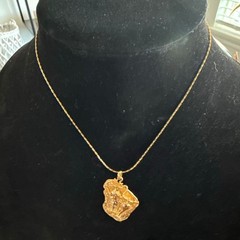 Vintage Gold Plated Pendant Necklace Mixed Metal Art Deco Style 18 Inch