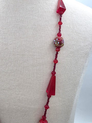 Antique 1920’s Red Ventian Glass Flapper Sautoir Necklace