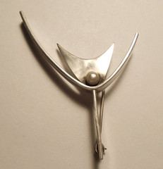 HENRY STEIG Mid Century MODERNIST Sterling Silver 925 PEARL PIN/Brooch