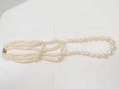 Vintage Beaded Necklace Lot Faux Pearl Ivory Gold Beaded Accents D2364