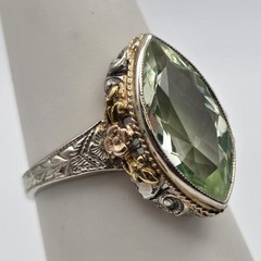 VTG La France 14K Tri-Tone Gold Lab-Created Glowing Green Spinel Ring 6.5 *READ