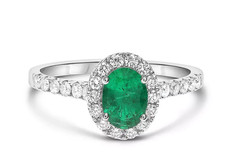 Simulated Green 0.68CT Emerald & White Moissanites 10K White Gold Halo Ring FN