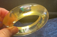 Clear Soft Yellow Vtg Beetle Bracelet Translucent Resin,,1960s, NOS(#1)