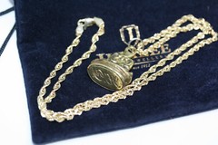 Victorian 1890’s Seal Pendant Initial HY Solid 10K Gold 2.5 MM Rope Necklace 18″