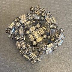 Kramer of New York Signed Brooch Pin Crystal Rhinestones Baguette Square Swirl