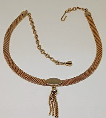 Vintage Judy Lee Signed Gold Tone Mesh tassel pendant Choker Necklace