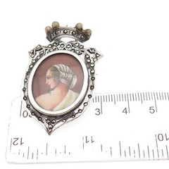 800 Silver Antique Faux Pearl Real Marcasite Portrait Brooch (missing 1 pearl)