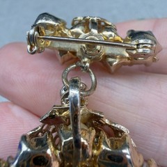 Vintage Brooch Pendant Imitation Pearl Green Rhinestones 2.5 Inches