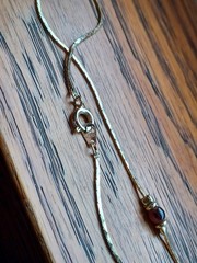 Vintage 1970s 24 inch Korea Stamp Gold-tone Minimalist Necklace w/Tiger’s Eye